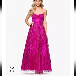$259 Blondie Nites Juniors' Glitter Draped-Neck Gown Sz 13 Pink Barbie NWT Party